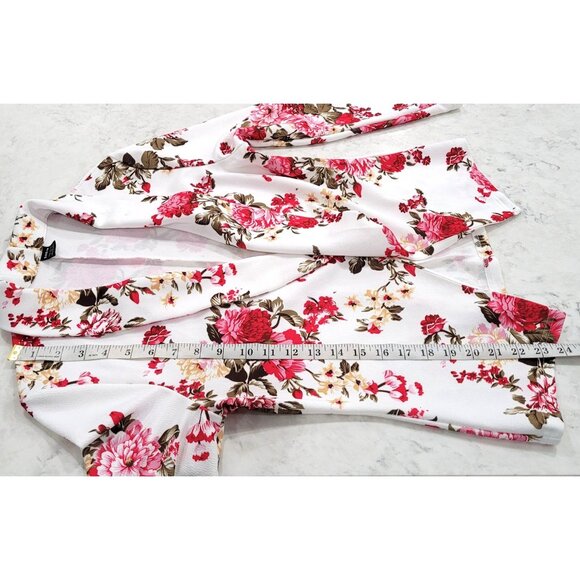Shein Dark Pink Floral on White Open-Front Softshell Blazer Jacket Size S - Picture 10 of 11